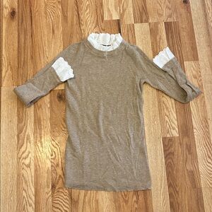 Tuckernuck | Wool Blend Eyelet Ruffle Collar Cuffs Pullover Sweater Tan | XS